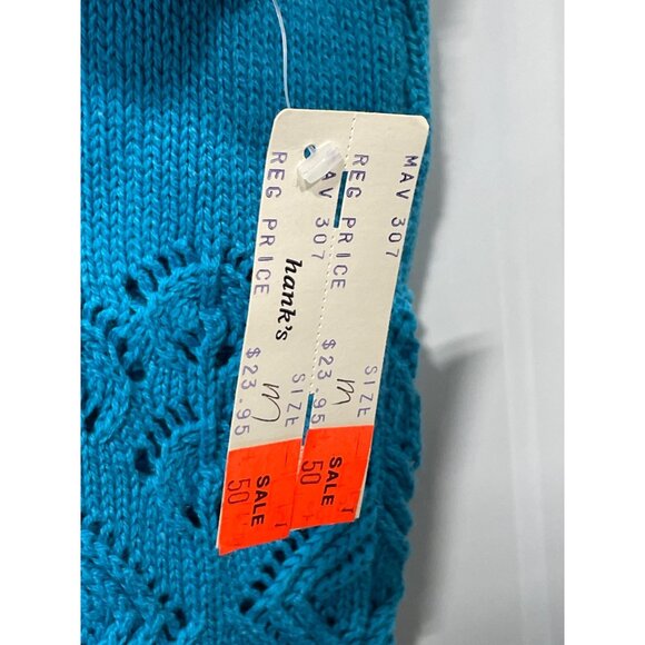 Vintage 90s College Point V Neck Sweater Size Medium Open Weave Deadstock NEW - Picture 5 of 8